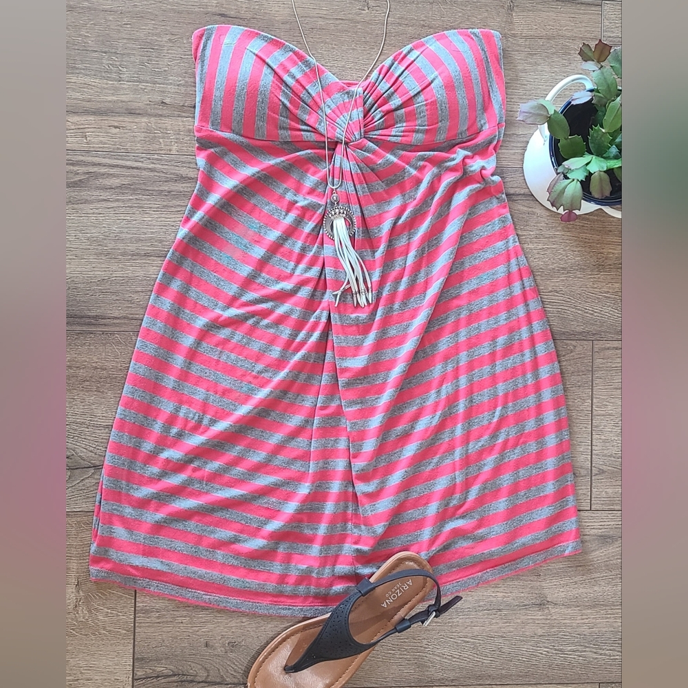 Gently Worn- G by GUESS, Strapless Coral & Gray Jersey Knit Short Dress, Size L
